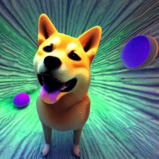 Prompt: two shiba inu in the psychedelic dmt fourth dimensional tunnel, octane 3 d render