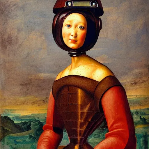 Prompt: painting of a robot women in the style of a renaissance painting