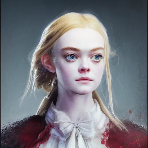 Image similar to ultra realistic portrait painting of elle fanning in bloodborne, art by frank frazetta, 4 k, ultra realistic, highly detailed, epic lighting