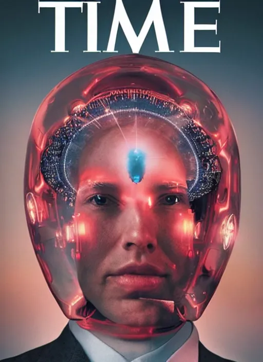 Prompt: TIME magazine cover, the coming AI singularity, see you on the other side, 4k