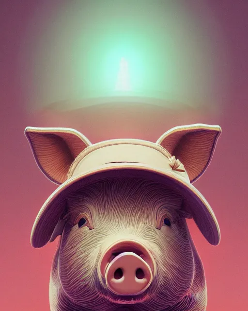 Image similar to portrait of a pig in a maga hat, intricate abstract. intricate artwork, by tooth wu, wlop, beeple, dan mumford. concept art, octane render, trending on artstation, greg rutkowski very coherent symmetrical artwork. cinematic, key art, hyper realism, high detail, octane render, 8 k, iridescent accents