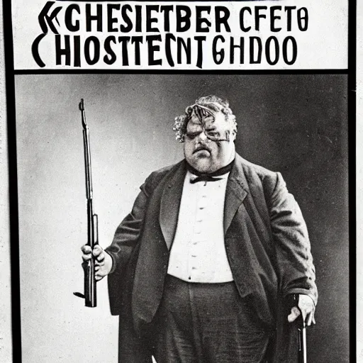 Prompt: gk chesterton with big muscles and a shotgun