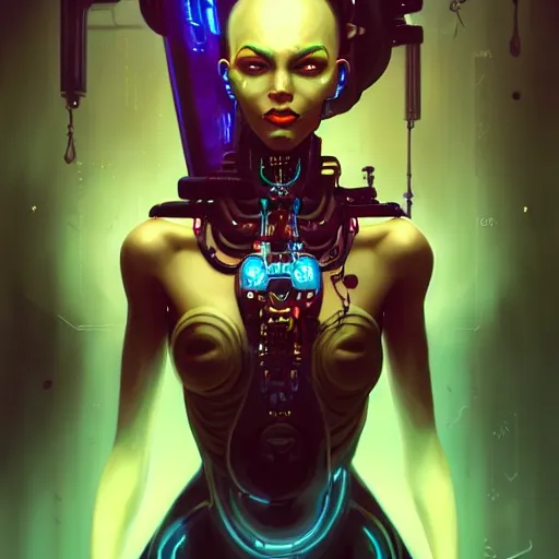 Image similar to a portrait of a beautiful cybernetic voodoo woman, cyberpunk concept art by pete mohrbacher and wlop and artgerm and josan gonzales, digital art, highly detailed, intricate, sci-fi, sharp focus, Trending on Artstation HQ, deviantart, unreal engine 5, 4K UHD image