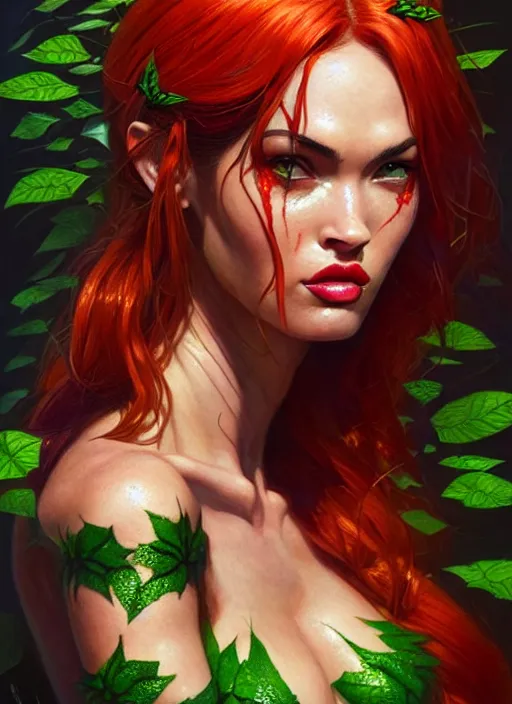 Image similar to portrait of apex legends megan fox as poison ivy, intricate, elegant, glowing lights, highly detailed, digital painting, artstation, glamor pose, concept art, smooth, sharp focus, illustration, art by artgerm and greg rutkowski, artey freytag