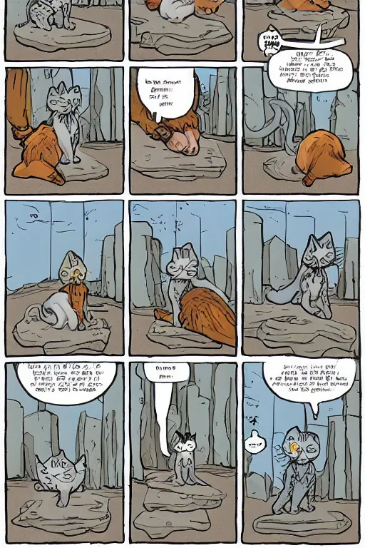 Image similar to a graphic novel comic about cats in a fantasy world, by mike holmes, webcomic, cartoon