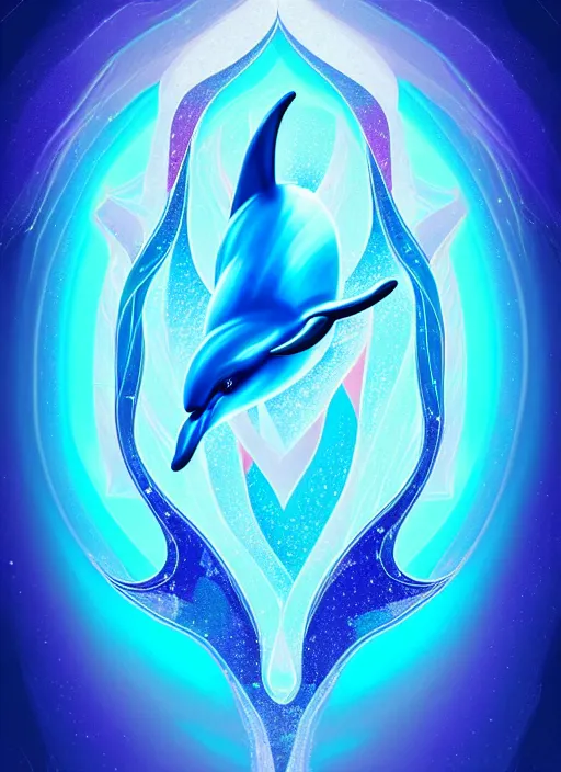 Image similar to symmetry!! product render poster vivid colors divine proportion dolphin, ice and snow, glowing fog intricate, elegant, highly detailed, digital painting, artstation, concept art, smooth, sharp focus, illustration,