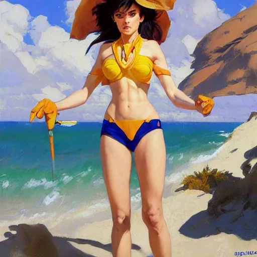 Prompt: greg manchess painting of tracer wearing a knight armor in a beach, medium shot, organic painting, sunny day, bold shapes, hard edges, street art, trending on artstation, by huang guangjian and gil elvgren and sachin teng and artgerm and greg rutkowski and alphonse mucha