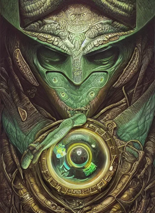 Image similar to mf doom reptile eyes, shamanic poster lsd art, intricate, elegant, highly detailed, centered, digital painting, artstation, concept art, smooth, sharp focus, illustration, artgerm, tomasz alen kopera, peter mohrbacher, donato giancola, joseph christian leyendecker, wlop, frank frazetta