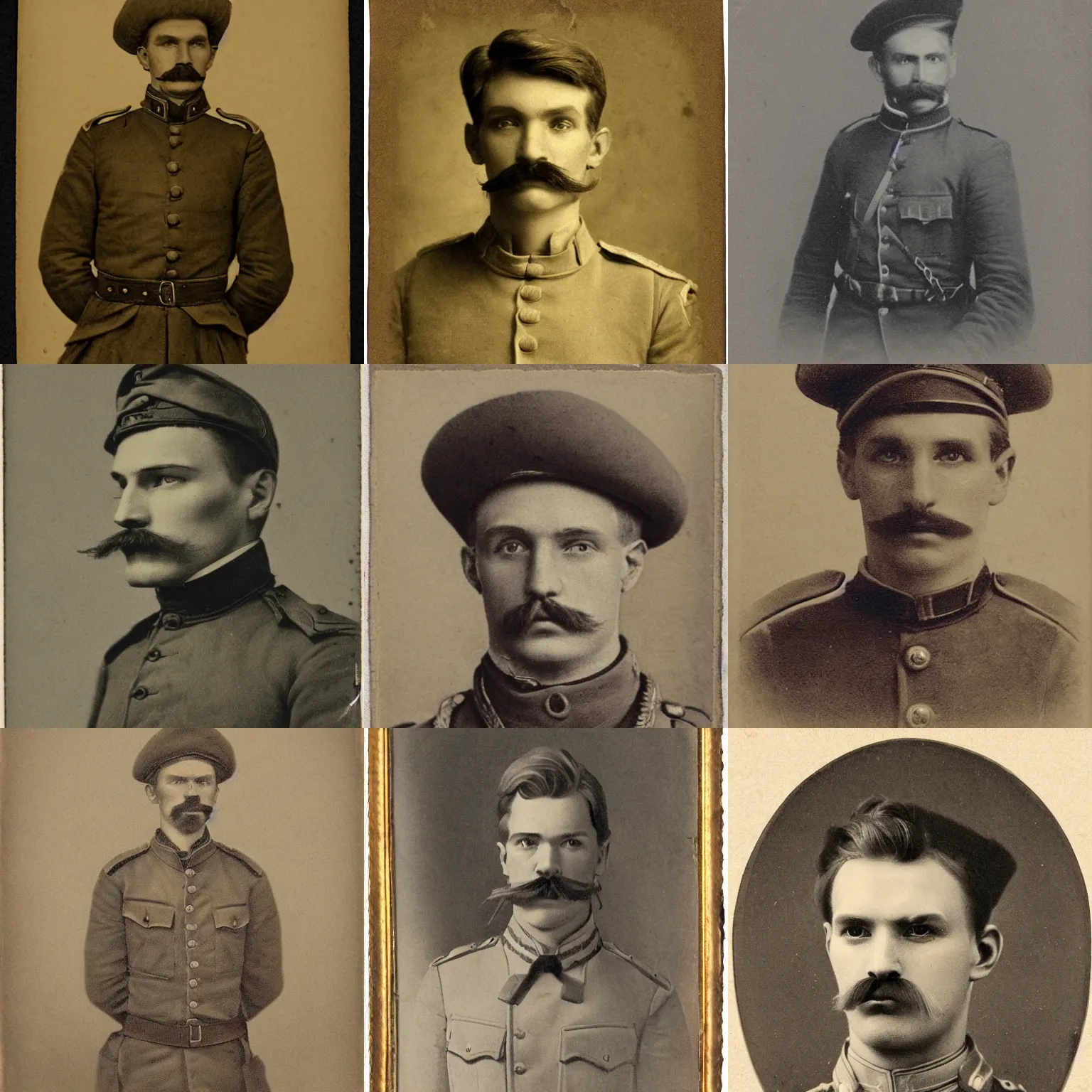 Image similar to late 1 9 th century, austro - hungarian!!! soldier ( handsome, 2 7 years old, redhead michał zebrowski with little mustache ). old, sepia tones, detailed, hyperrealistic, 1 9 th century portait by emil rabending