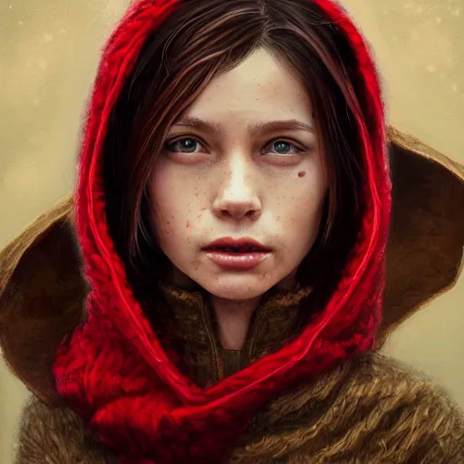 Image similar to Goblin Female portrait, Red Scarf, hatched ear, golden earring, white background, by Horace Hsu, Tony Sart, Miles Johnston, highly detailed, digital illustration, concept art, trending on artstation