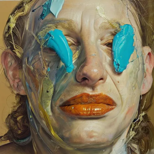 Image similar to high quality high detail painting by lucian freud and jenny saville, hd, golden eal, turquoise