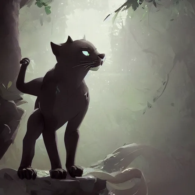 Prompt: a beautiful painting of a cute anthropomorphic gray panther fursona. disney character design by cory loftis, fenghua zhong, ryohei hase, ismail inceoglu and ruan jia. artstation, volumetric light, detailed, photorealistic, rendered in octane