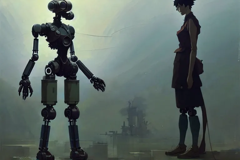 Prompt: dieselpunk, hugh humanoid robot, painted by greg rutkowski makoto shinkai takashi takeuchi studio ghibli, akihiko yoshida