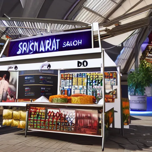 Prompt: a market stall at a futuristic trade show in 2 0 5 5, cinematic, dslr, unreal engine