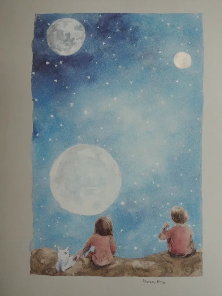 Prompt: sitting in the moon by storybook artists, blunt borders, rule of thirds, soft light, whimsical!!