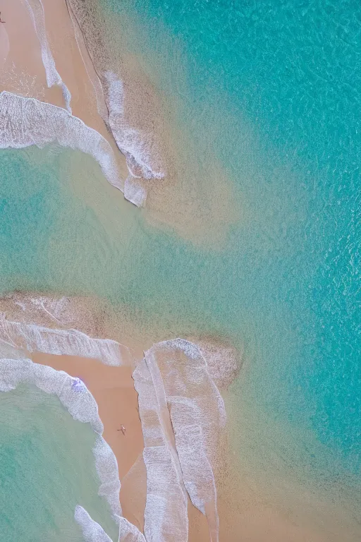 Image similar to Drone Photo of a Beach, turquoise water, calm, volumetric lighting, summer, Cinematic, award winning, photo print.