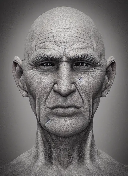 Prompt: “Very old Spiderman, wrinkled face, bald head. Photorealistic.”