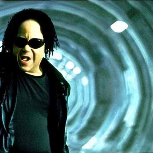 Prompt: film still of Danny Devito as Morpheus in The Matrix, full-shot, 4k