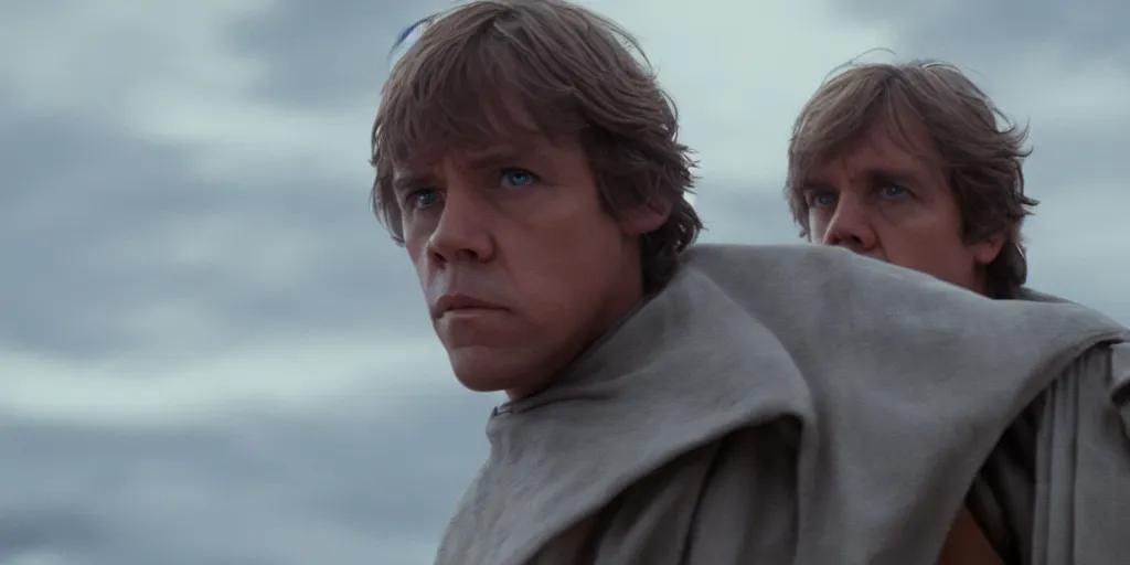 Image similar to film still of luke skywalker if he killed darth vader, 4k, cinematic, movie