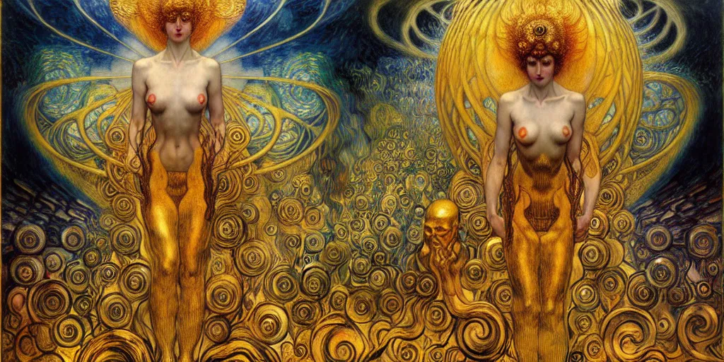 Image similar to Divine Chaos Engine by Karol Bak, Jean Delville, William Blake, Gustav Klimt, and Vincent Van Gogh, symbolist, visionary