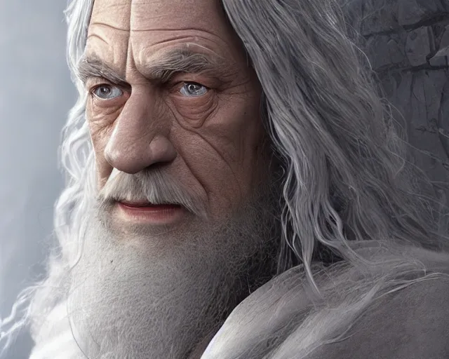 Image similar to jesus christ as gandalf the gray, character art, by various concept artists, redshift render, hyperrealistic face, photorealistic render