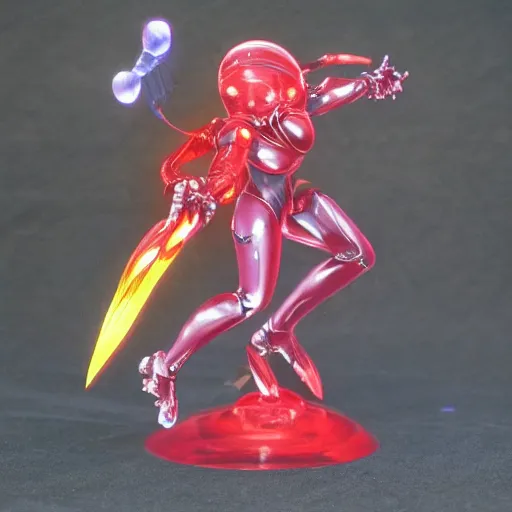 Prompt: a really shiny translucent metroid from the metroid series