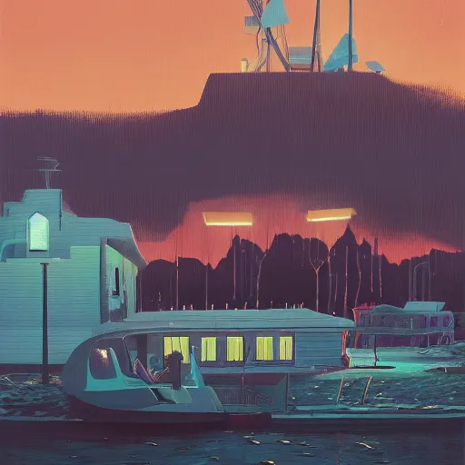 Image similar to yachting club by simon stalenhag