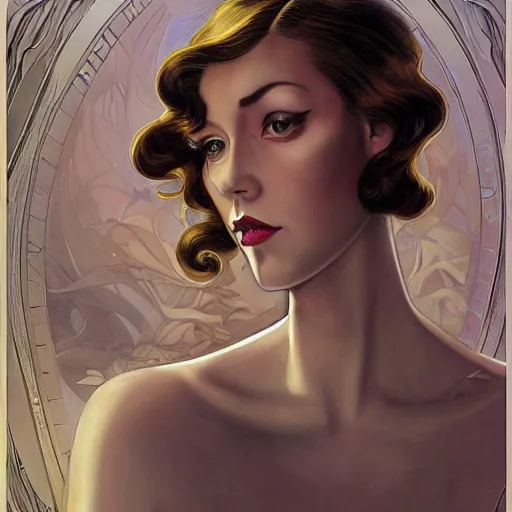 Image similar to a streamline moderne, art nouveau, multi - ethnic and multi - racial portrait in the style of charlie bowater, and in the style of donato giancola, and in the style of charles dulac. clear, very large eyes. symmetry, ultrasharp focus, volumetric lighting, photorealistic digital painting, intricate, elegant, highly detailed, centered.