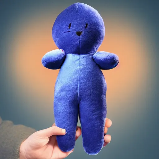 Prompt: blue'snappy gifts'human - sized plush doll, on the moon, holding gift, happy atmosphere, high detail, soft lighting, 8 k