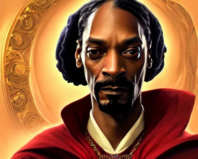 Image similar to snoop dogg doctor strange, refractions, fantasy, intricate, elegant, highly detailed, digital painting, artstation, concept art, matte, sharp focus, illustration, hearthstone, art by artgerm and greg rutkowski and alphonse mucha