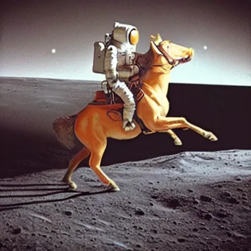 Image similar to an astronaut riding a horse on the moon