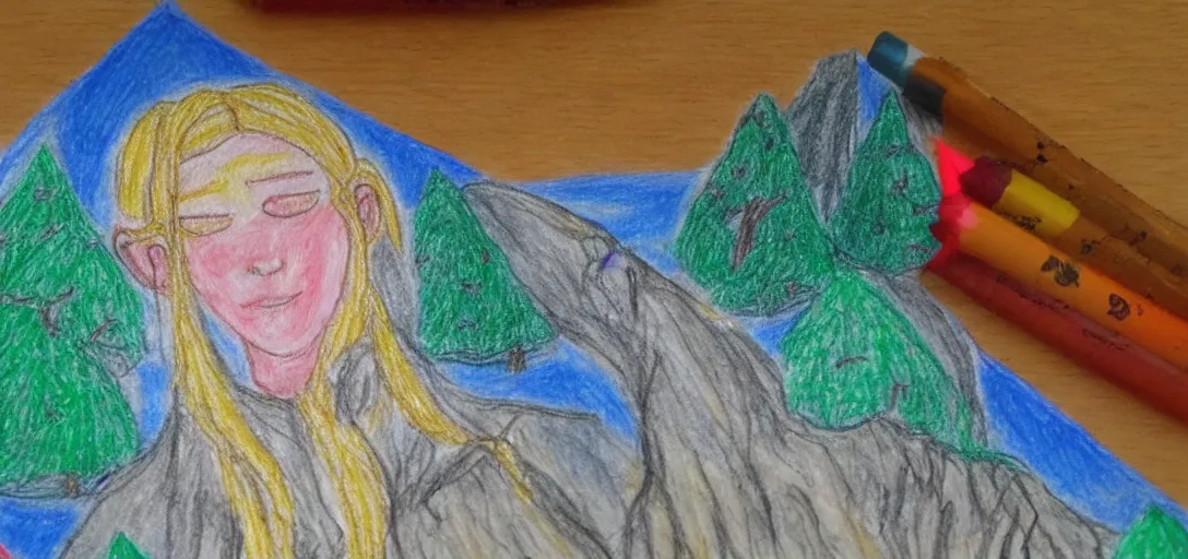 Image similar to Rivendell poorly drawn in wax crayon by a five-year old