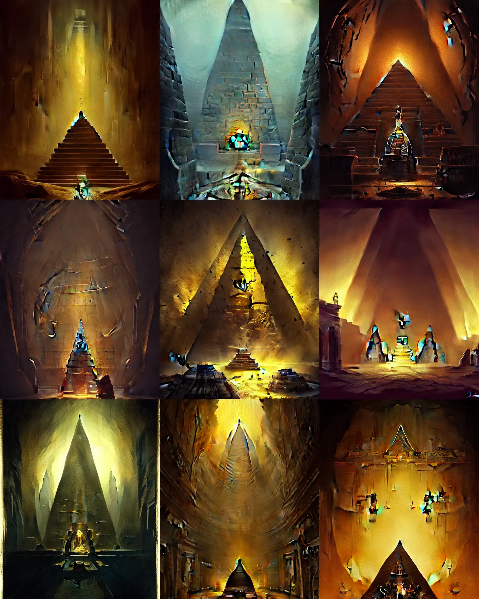 Prompt: pyramid interior, golden scarabee, egyptian glyphs, darkness, fantasy art, evil fluid, black tentacles, creepy, by greg rutkowski