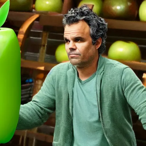 Prompt: mark ruffalo as a green apple