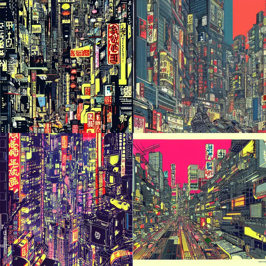 Image similar to Maximalism illustration of Cyberpunk Tokyo by Otomo Katsuhiro