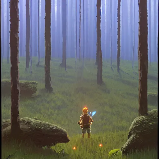 Image similar to breath of the wild, simon stalenhag, forest