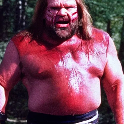 Image similar to hacksaw jim duggan as a horror movie villain