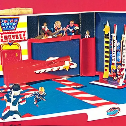 Image similar to evel knievel bar fight playset, by playskool, by mattel, for kids, j. c. penny wish book 1 9 8 2