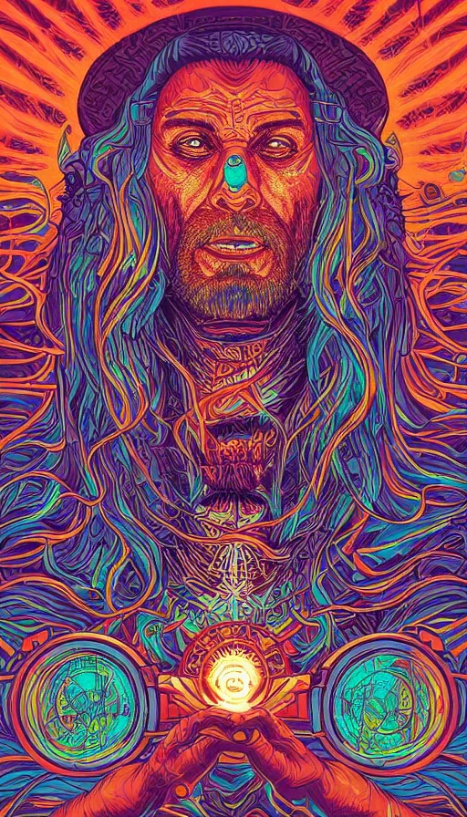 Prompt: portrait of a digital shaman, by dan mumford