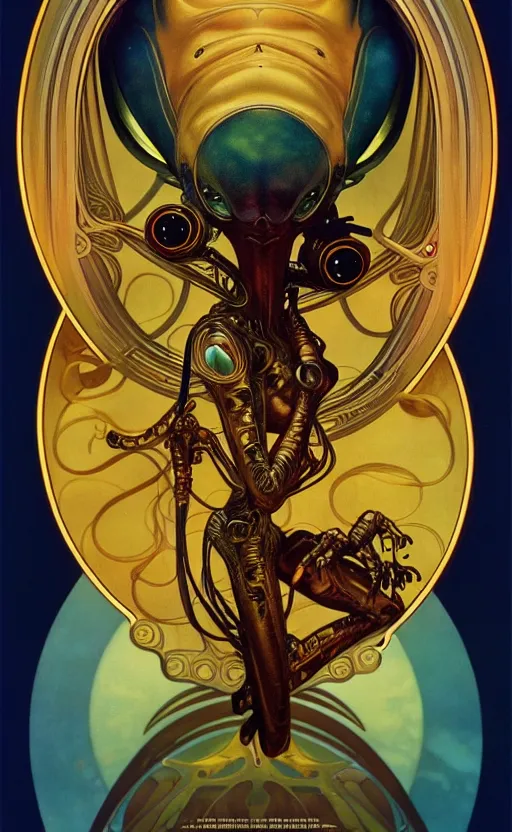 Image similar to exquisite imaginative alien creature poster art, gold, movie art, by lucusfilm, weta studio, alphonso mucha, james jean, frank frazetta, 8 k, denoised