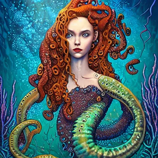 Prompt: underwater lofi scorn lovecraftian lovecraft mermaid portrait, octopus, Pixar style, by Tristan Eaton Stanley Artgerm and Tom Bagshaw.