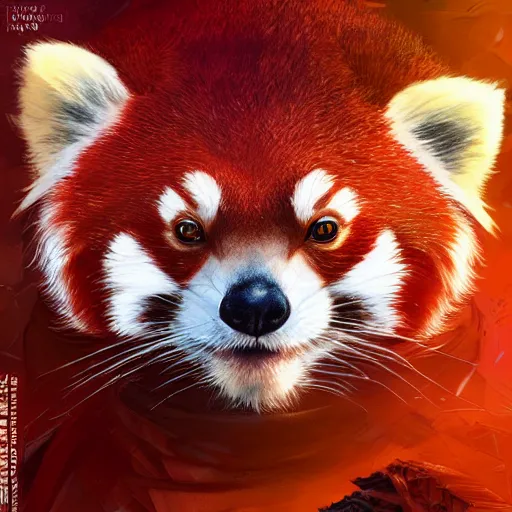 Image similar to red panda as god emperor character, digital illustration portrait design, by android jones and greg rutkowski, retrowave color scheme, detailed, cinematic lighting, wide angle action dynamic portrait