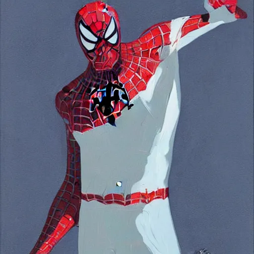 Image similar to Spiderman painted by Conrad Roset and Edward Hopper, detailed brushstrokes
