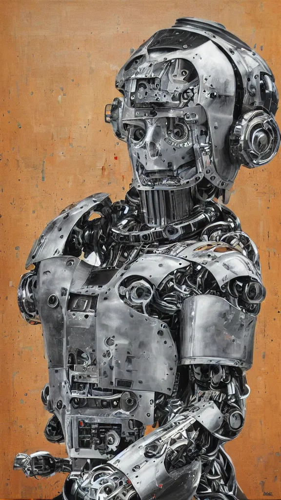 Prompt: robot painting a robot on canvas, intricate, highly detailed, photorealistic, film still, by alexandros pyromallis.