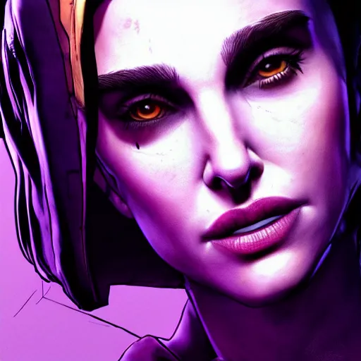 Image similar to natalie portman portrait, borderlands, tales from the borderlands, the wolf among us, comic, cinematic lighting, studio quality, 8 k