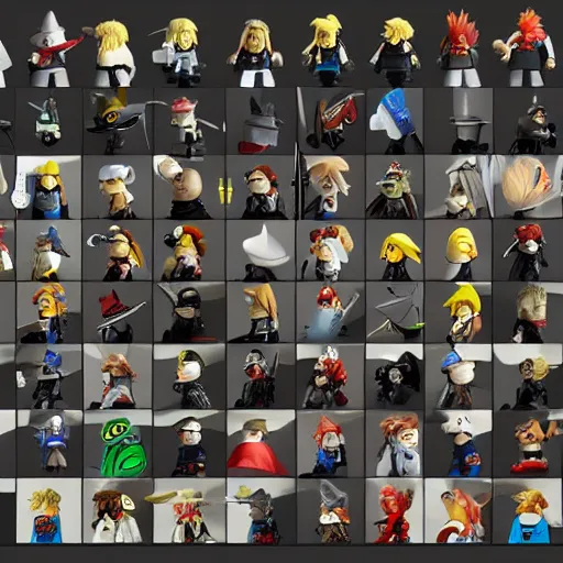 Image similar to final fantasy 7 minifigures, Photorealism, cinematic lights, 35mm