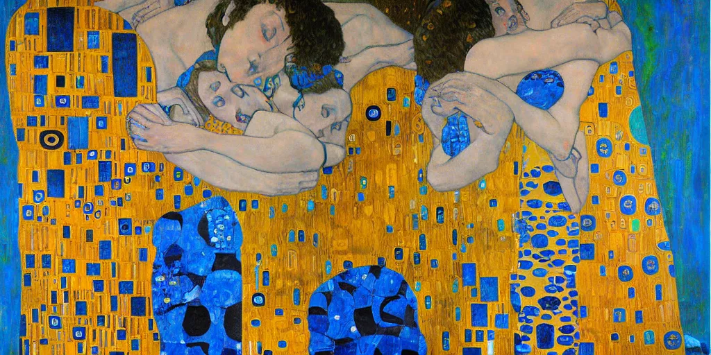 Prompt: modern art, pseudo figurative, klimt gustav, oil painting, klein blue