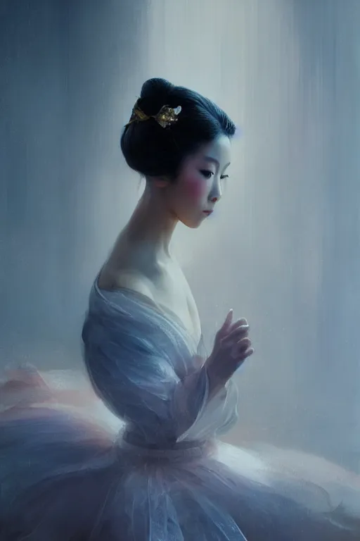 Prompt: geisha prima ballerina, gorgeous, ethereal, intricate, elegant, volumetric lighting, scenery, digital painting, highly detailed, artstation, sharp focus, illustration, concept art, ruan jia, steve mccurry