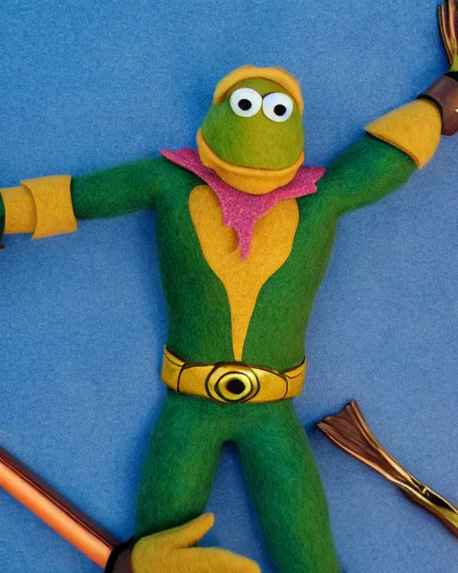 Image similar to aquaman as a muppet. highly detailed felt. realistic photo. 4 k.