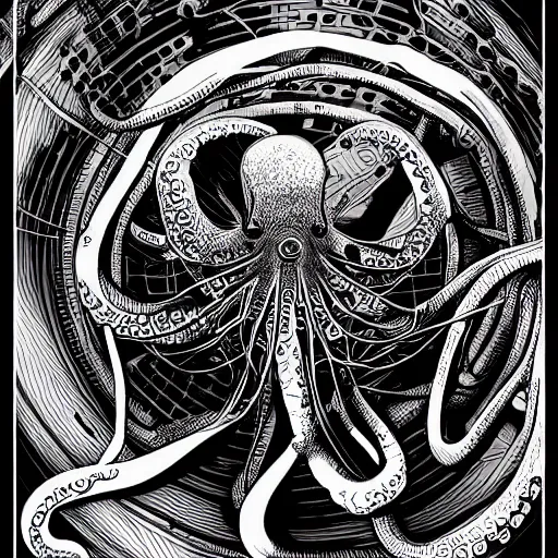 Image similar to Octopus, Industrial Scifi, detailed illustration, character portrait, by Martin Grip and Moebius